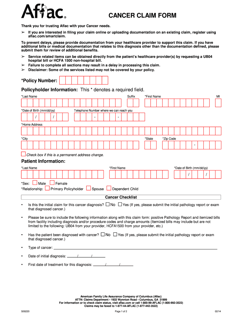 Aflac Cancer Claim Forms Online Fill Out Sign Online DocHub