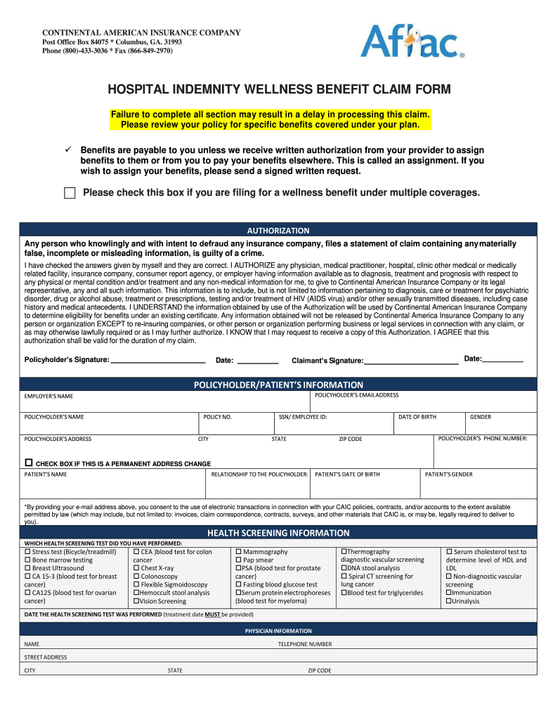 Aflac Wellness Claim Forms Printable Customize And Print