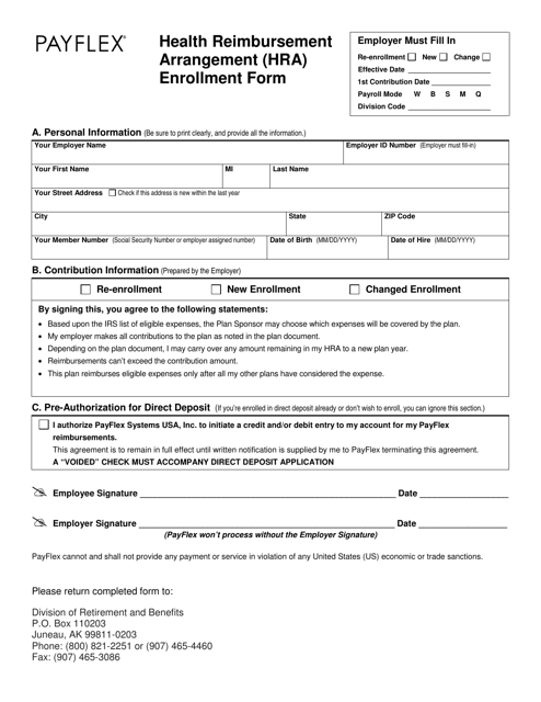 Alaska Health Reimbursement Arrangement HRA Enrollment Form Payflex 