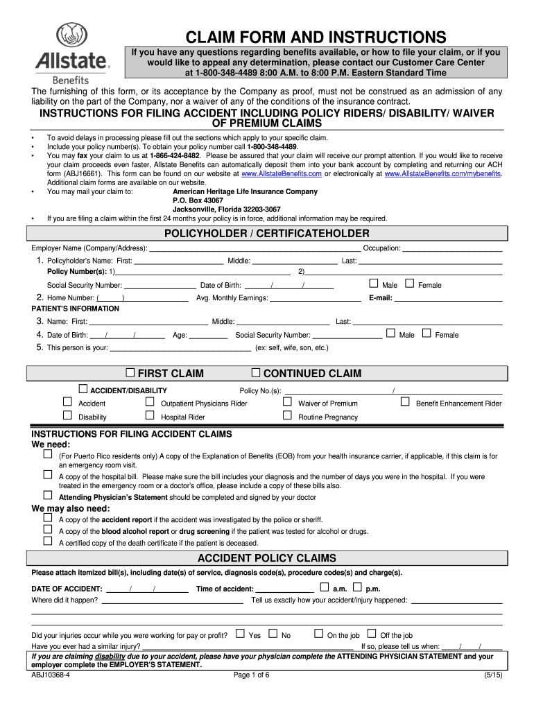 Allstate Benefits Claim Forms Fill Out Sign Online DocHub