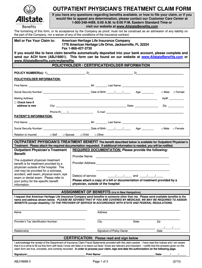 Allstate Outpatient Claim Form Fill Out Sign Online DocHub
