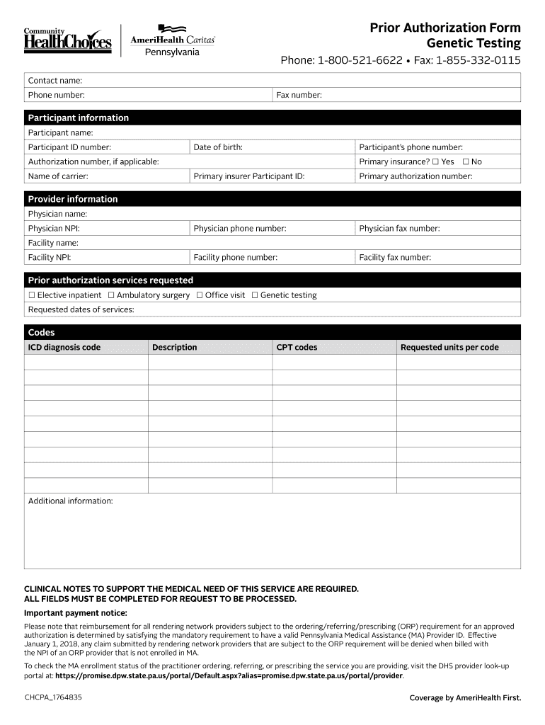 Amerihealth Caritas Authorization Form Fill Online Printable 