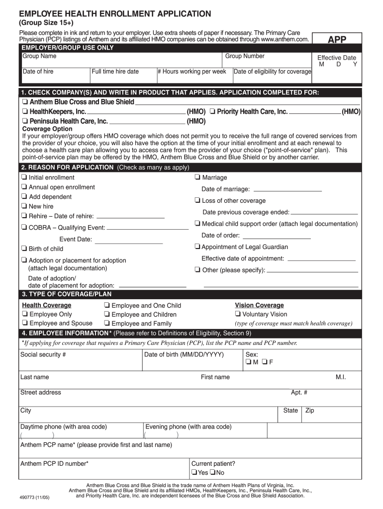 Anthem Enrollment Application Fill Out And Sign Printable PDF
