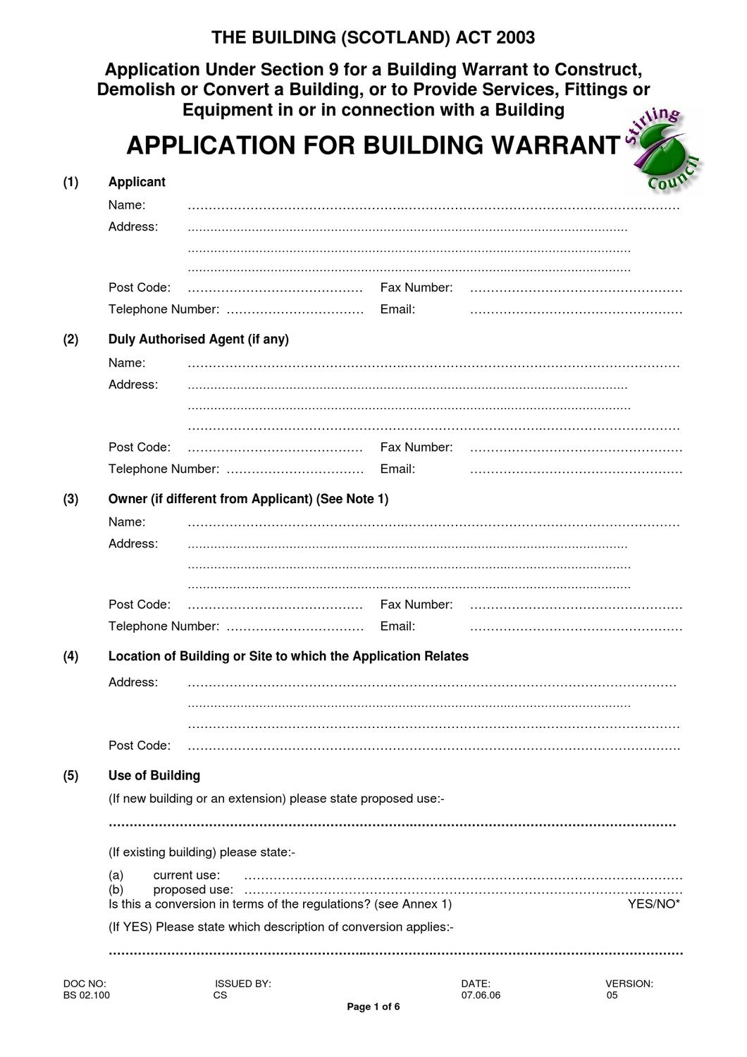 Application for building warrant By Stirling Council Issuu