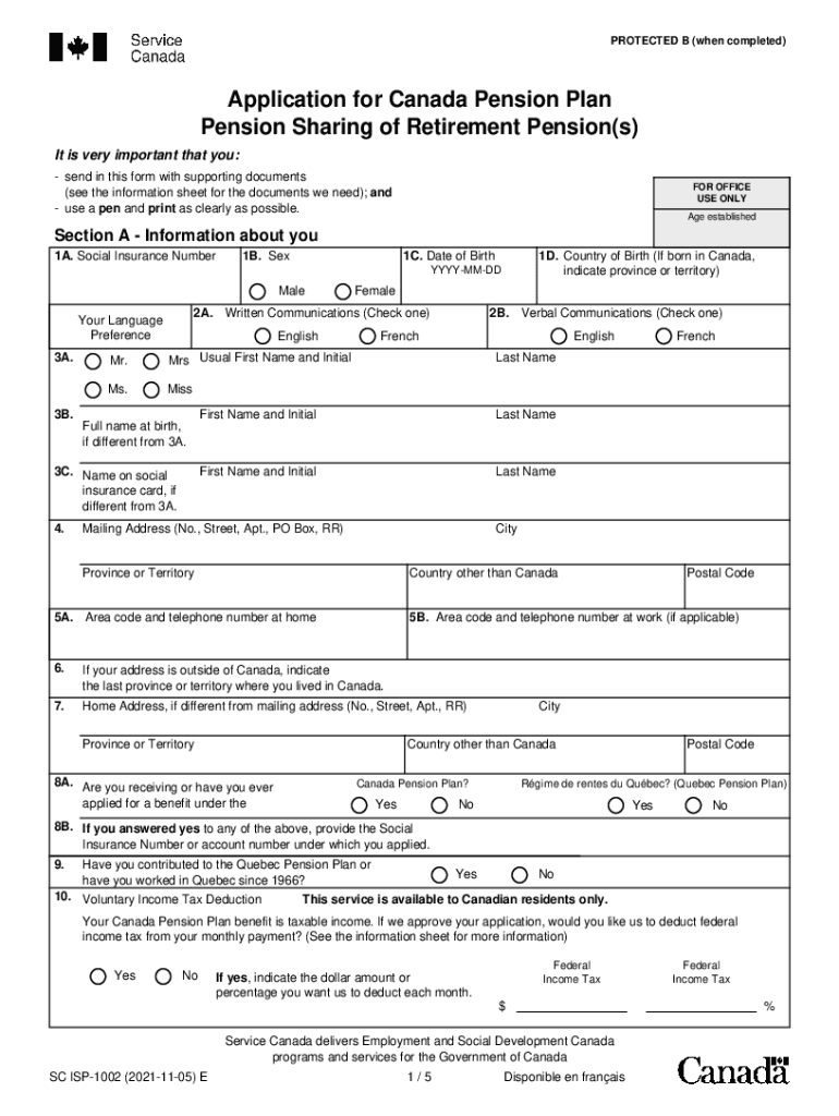 Application For Canada Pension Plan Pension Sharing Of Retirement 