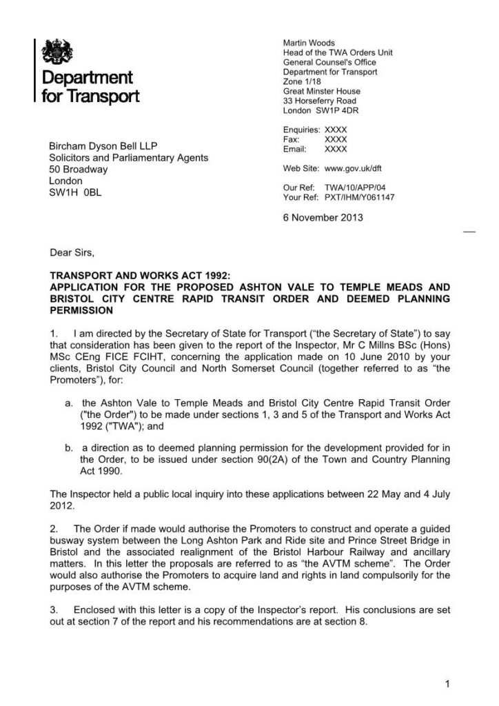 Application For The Proposed Ashton Vale To Temple Meads And Bristol 