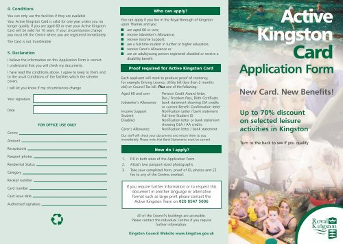 Application Form Active Kingston Card Royal Borough Of Kingston