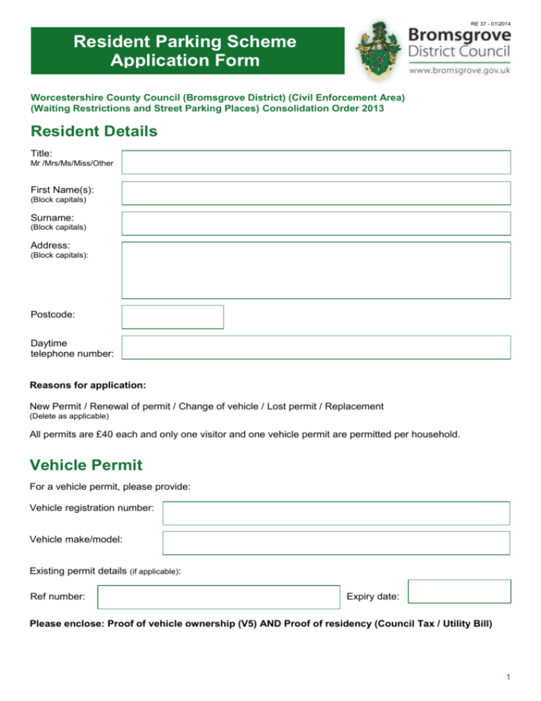 Application Form Bromsgrove District Council