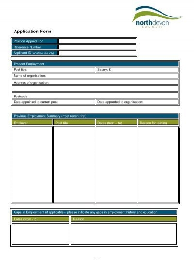 Application Form For Print North Devon District Council