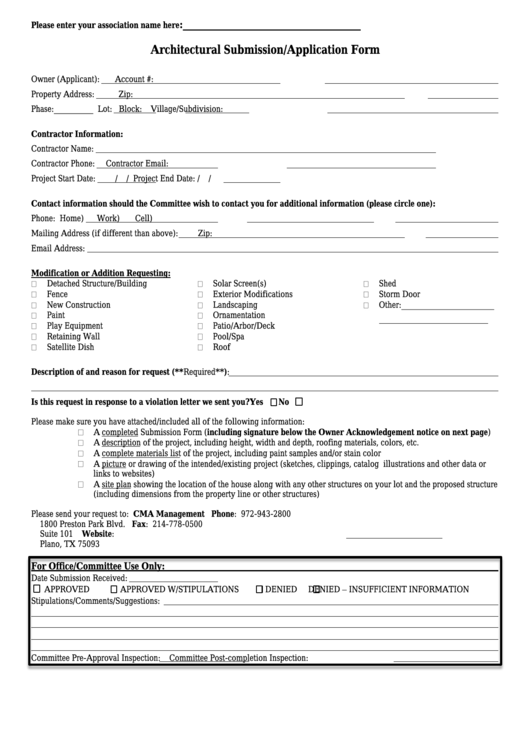 Architectural Submission application Form Printable Pdf Download