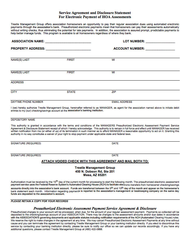 Automatic Withdrawal Form Trestle Management