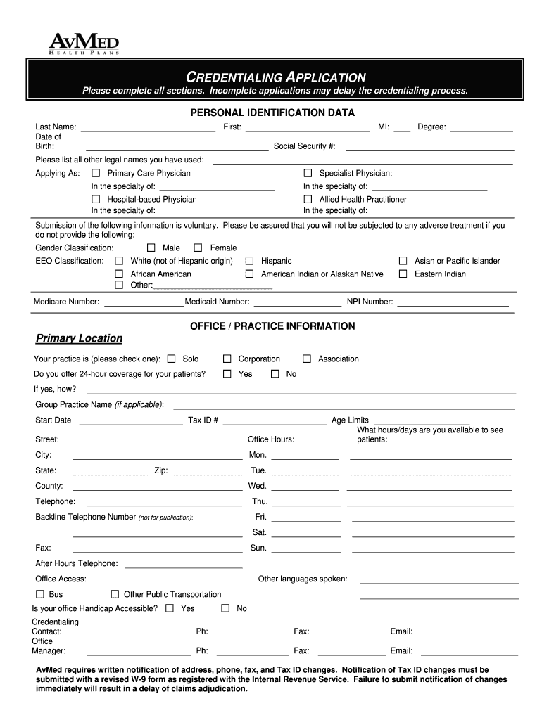 Avmed Credentialing Application 2011 Form Fill Out Sign Online DocHub