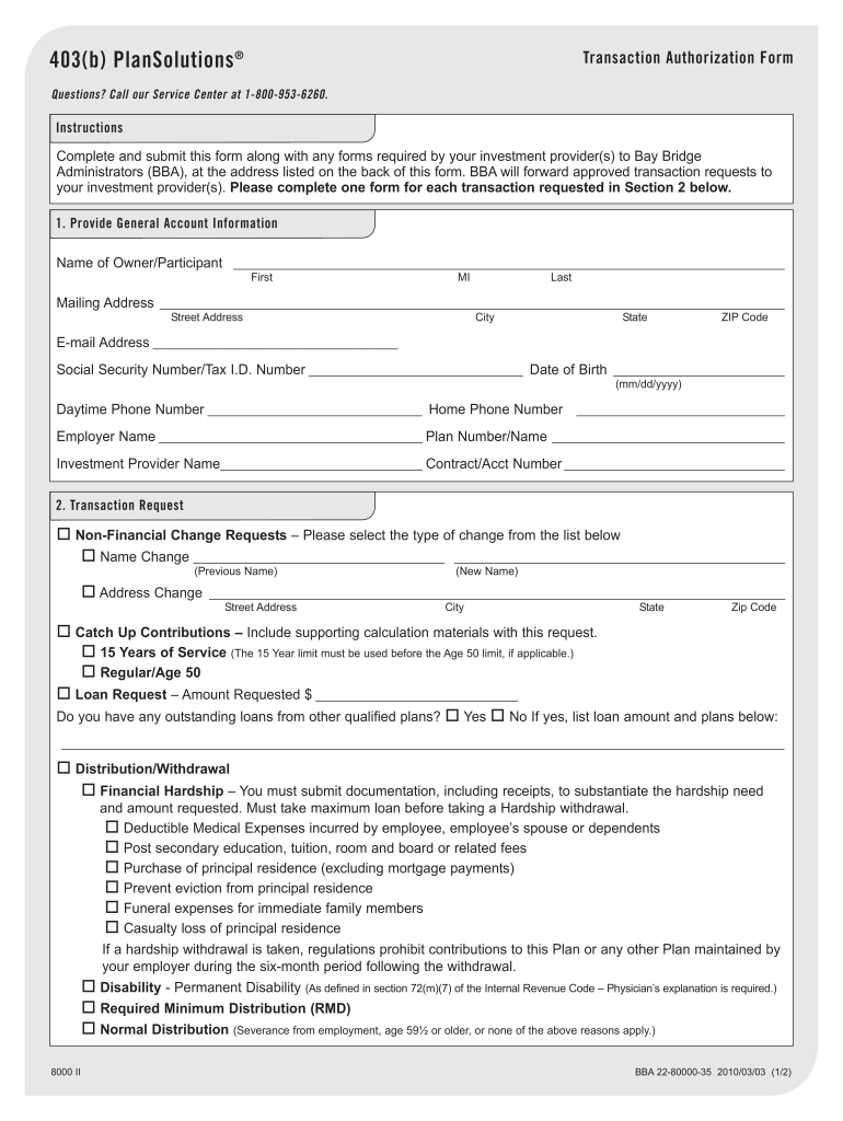 BBA 403 b PlanSolutions 2010 Fill And Sign Printable Template Online