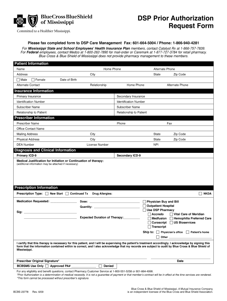 Bcbs Of Mississippi Prior Authorization Form Fill Online Printable