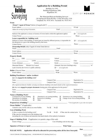 BLD0335 Building Permit Application Form City Of Monash