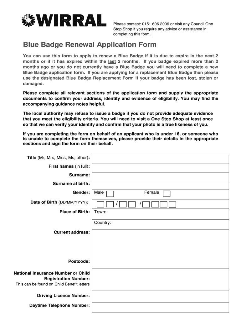 Blue Badge Application Form Wirral Fill Out And Sign Printable PDF 