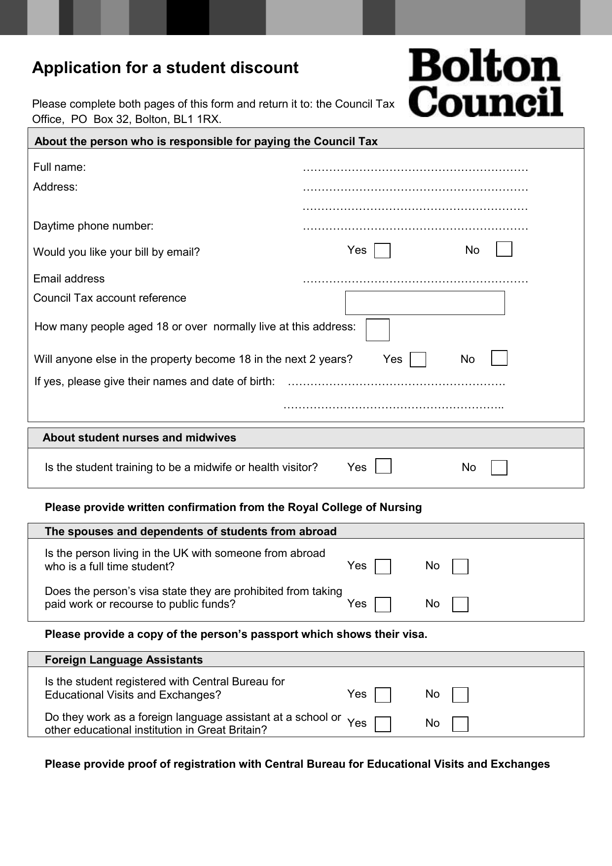 Bolton Council Tax Exemption Application Form PlanForms