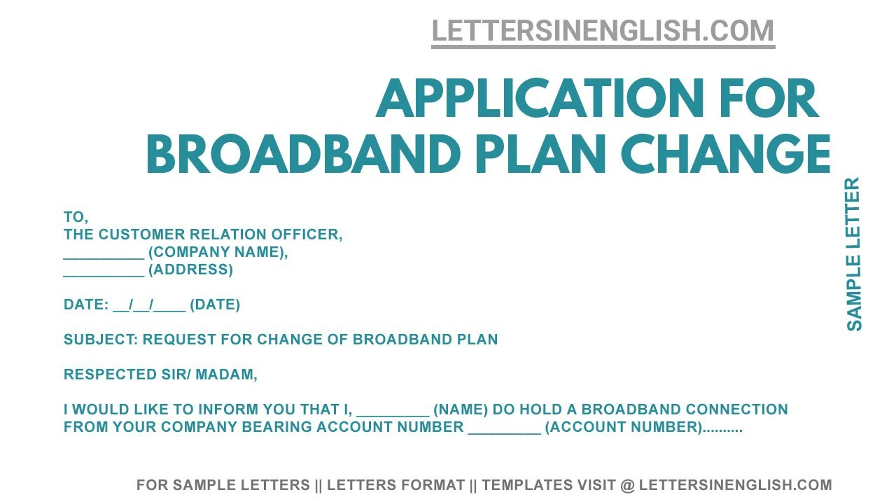 Broadband Plan Change Sample Application For Broadband Plan Change 