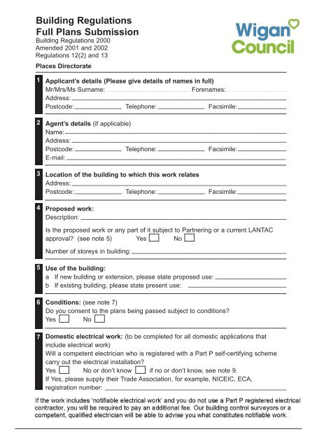 Building Regulations Full Plans Submission Wigan Council