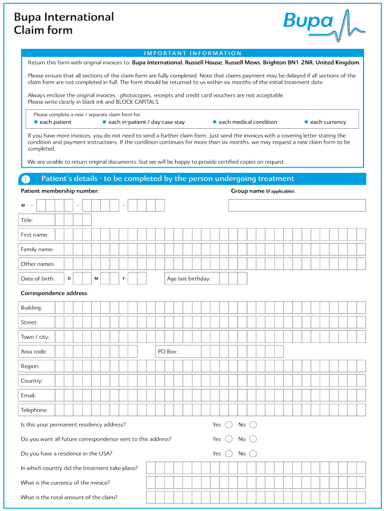 Bupa Claim Form Fill Out Sign Online DocHub