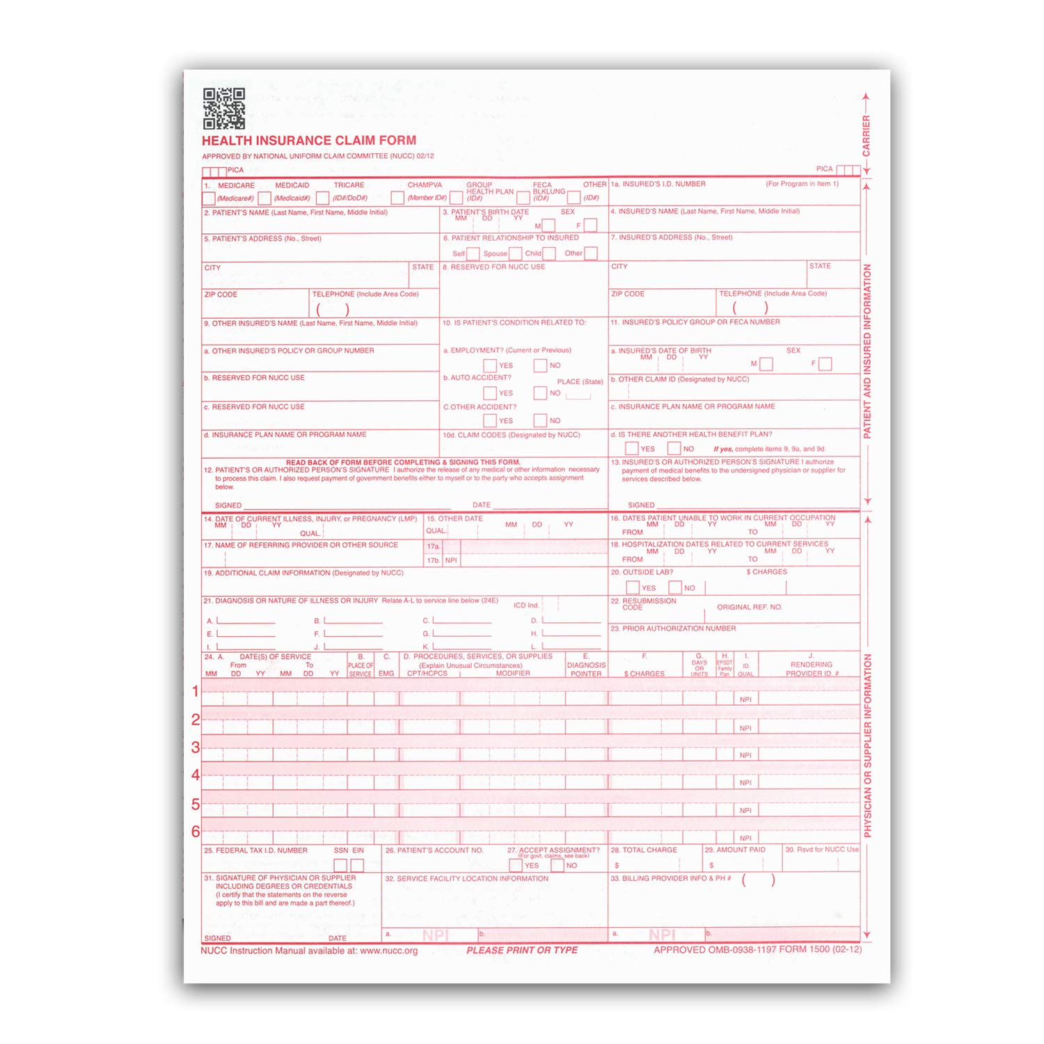 Buy New CMS 1500 Claim Forms HCFA Version 02 12 500 Per Ream Online