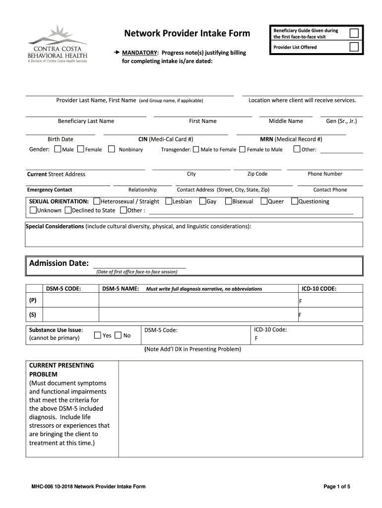 CA Contra Costa Health Services MHC 006 2018 Fill And Sign Printable 