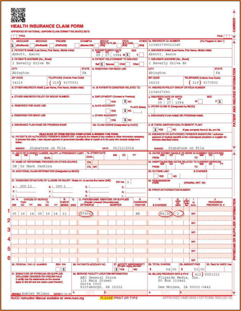 CMS 1500 Claim Form Sample Uses And Instructions