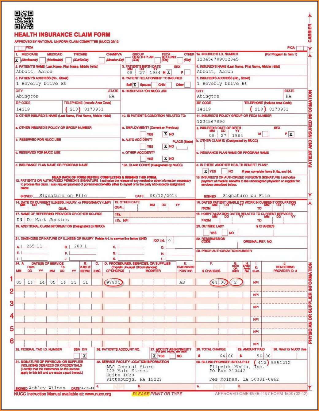 CMS 1500 Claim Form Sample Uses And Instructions