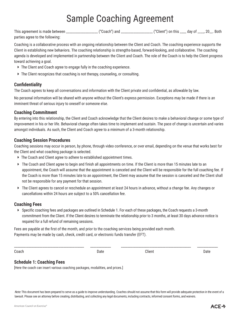 Coaching Contract Template Fill Online Printable Fillable Blank 