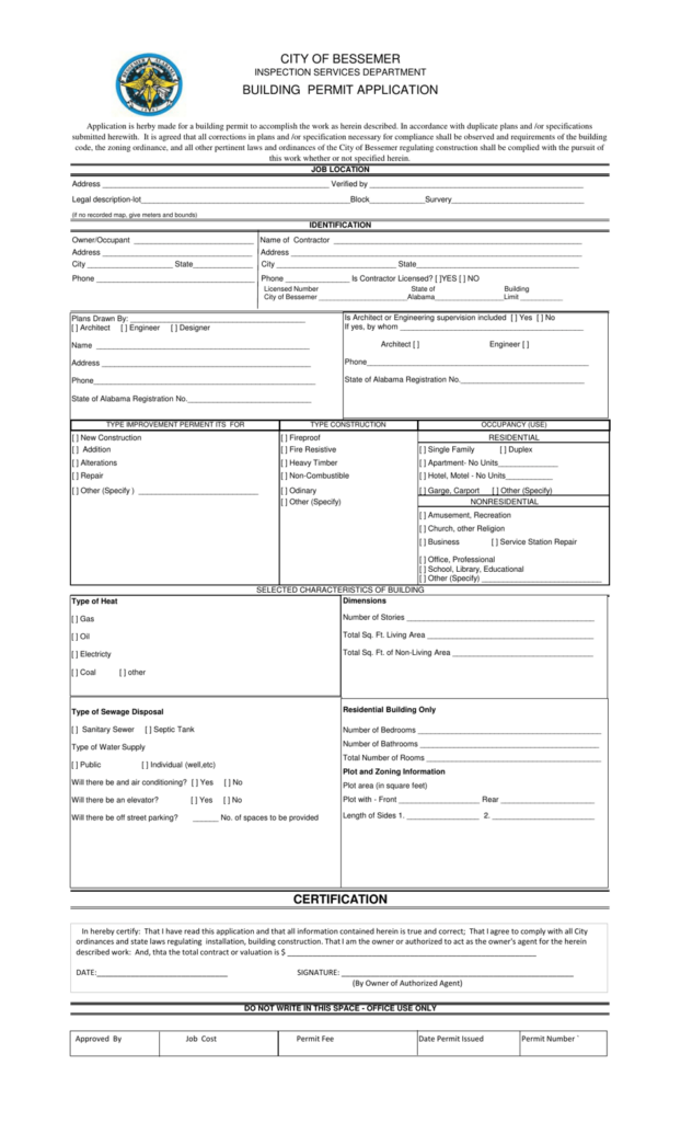 Coj Building Permit Application Fillable Form Printable Forms Free Online