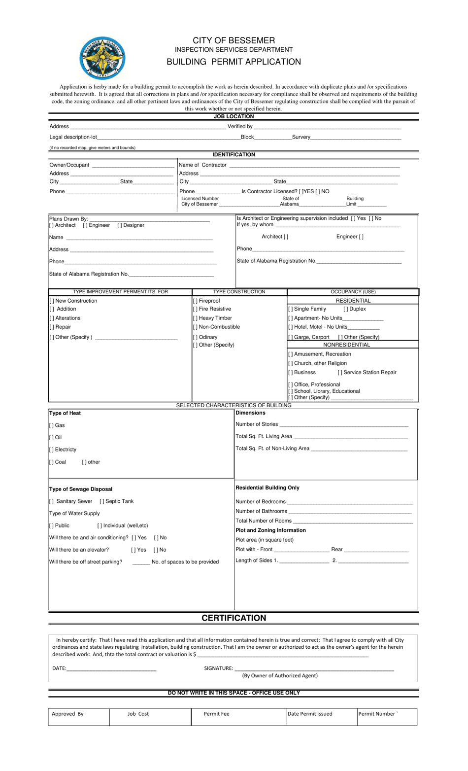 Coj Building Permit Application Fillable Form Printable Forms Free Online