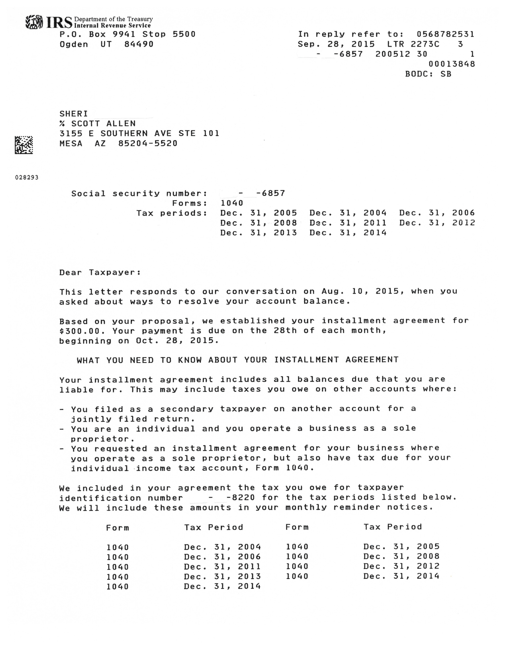 Completed IRS Payment Plan In GIlbert AZ Tax Debt Advisors Inc 