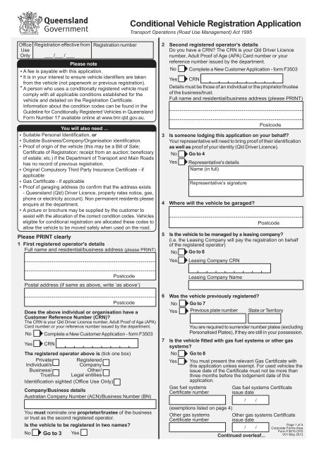 Conditional Vehicle Registration Application Queensland 