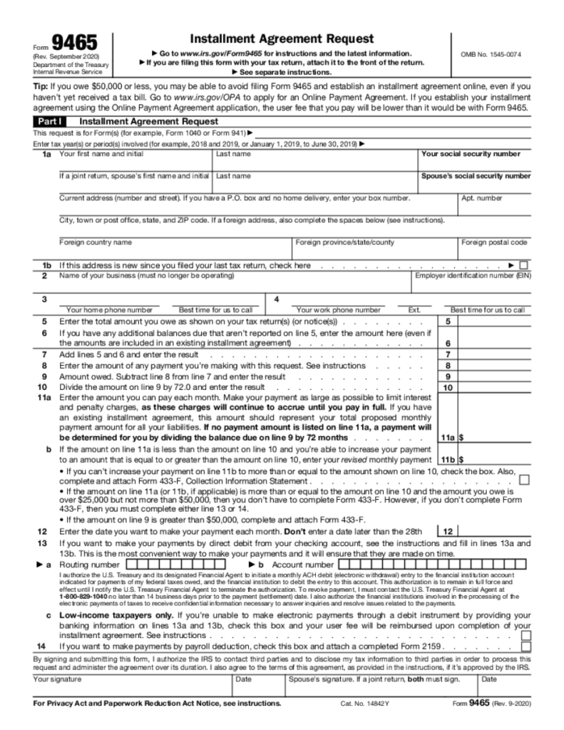 Create Fillable IRS Form 9465 And Keep Things Organized