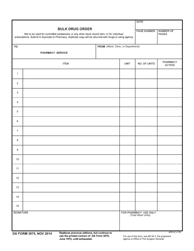 DA Form 3875 Download Fillable PDF Or Fill Online Bulk Drug Order 