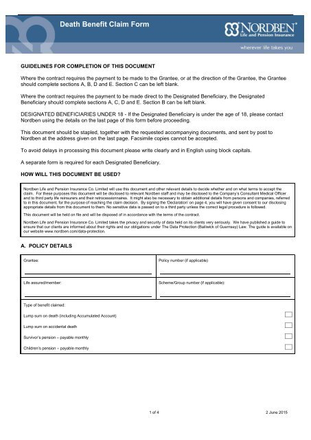 Death Benefit Claim Form