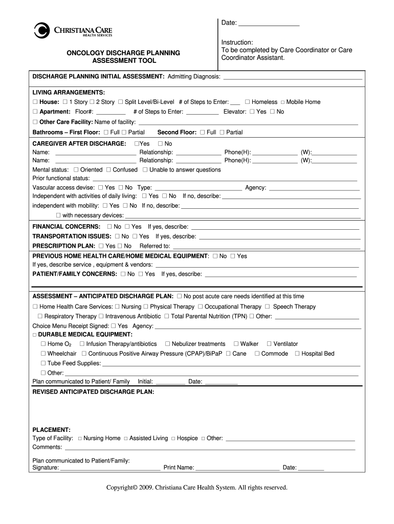 Discharge Planning Form Fill Online Printable Fillable Blank 