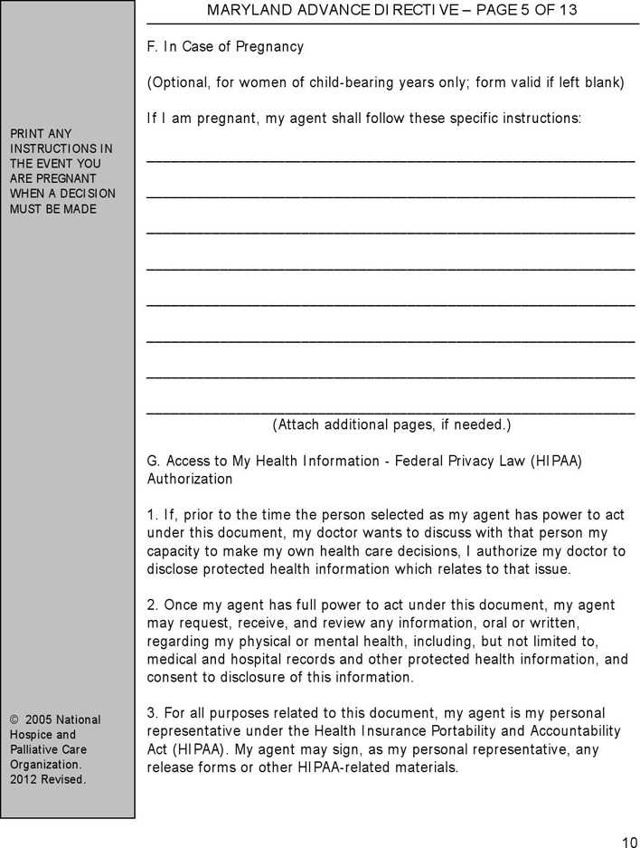 Download Maryland Advance Health Care Directive Form For Free Page 10 