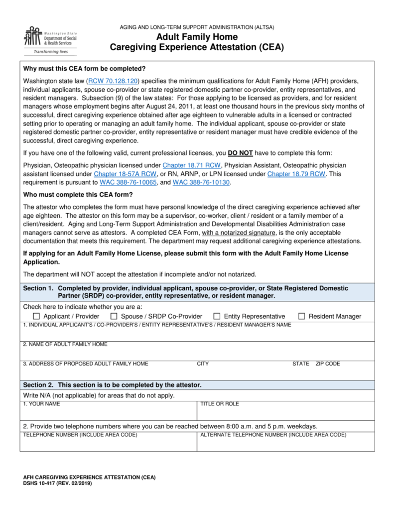 DSHS Form 10 417 Download Printable PDF Or Fill Online Adult Family 