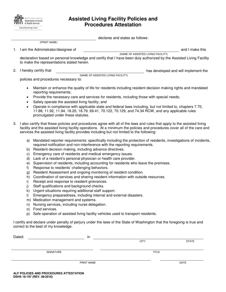 DSHS Form 16 197 Download Printable PDF Or Fill Online Assisted Living 