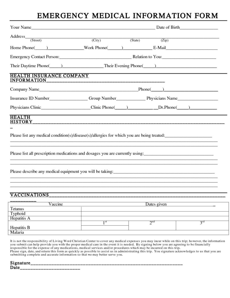 Emergency Medical Information Form Fillable Printable Forms Free Online