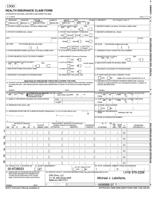 Empire Plan Claim Form 1500 PlanForms