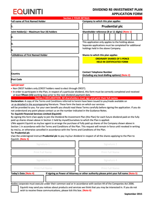 Equiniti Dividend Re Investment Plan Application Form Prudential 
