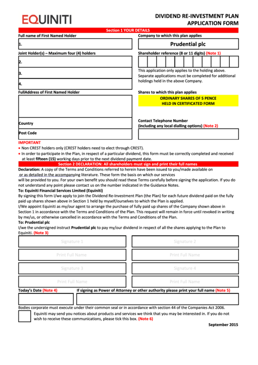 Equiniti Dividend Re Investment Plan Application Form Prudential