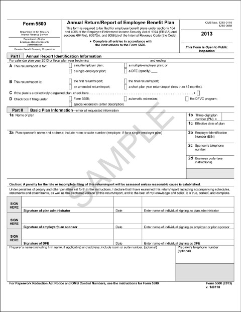 Erisa Form 5500 Health Plan PlanForms