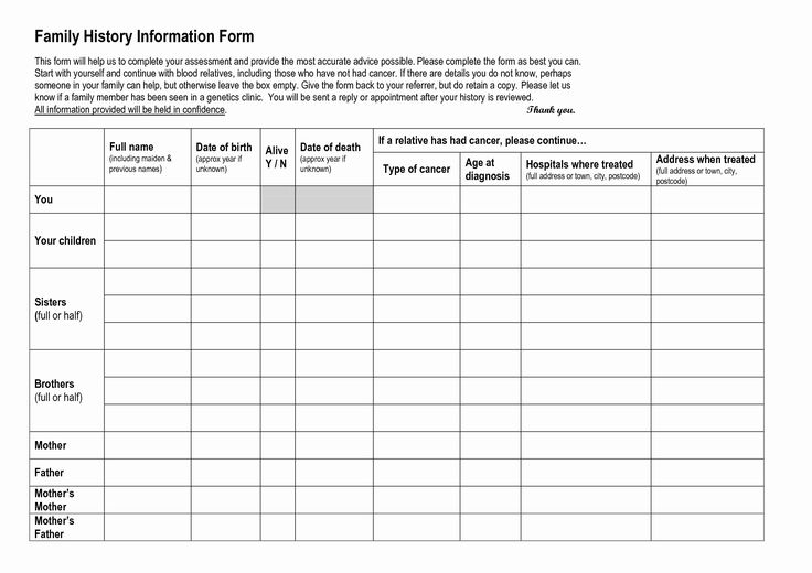 Family Health History Form Template New Medical Family Tree Template