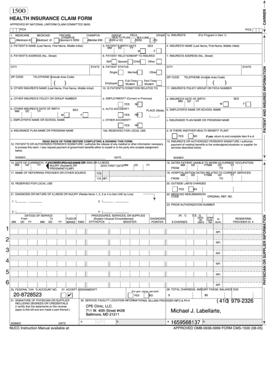 Family Health Plan Insurance Claim Form PlanForms