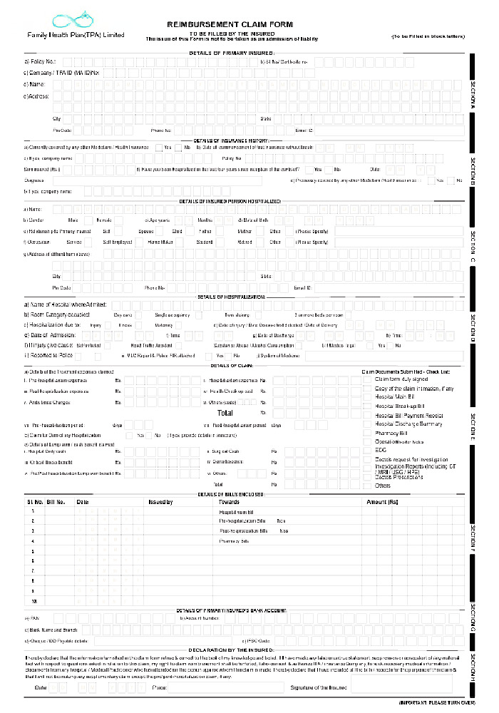 Family Health Plan Insurance Tpa Limited Claim Form PlanForms