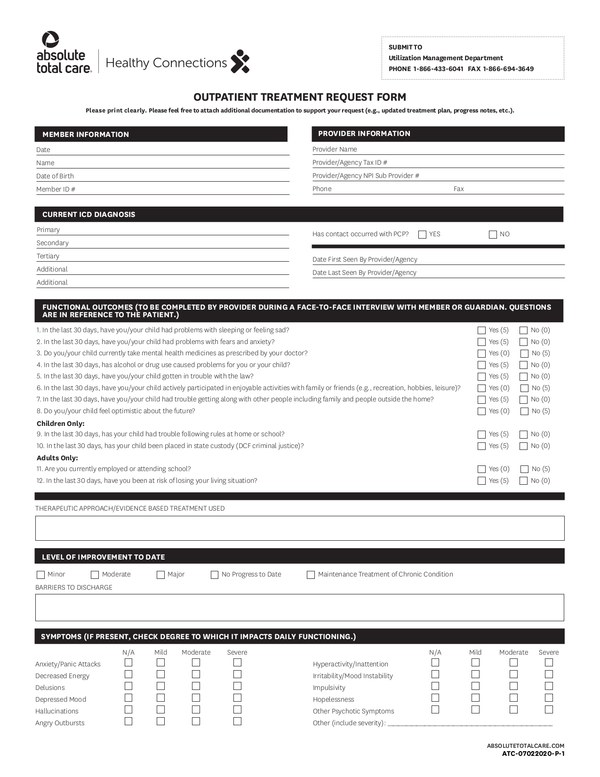 Fill Free Fillable Absolute Total Care PDF Forms