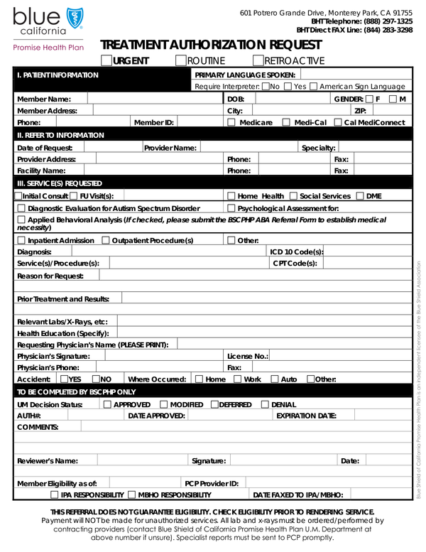 Fill Free Fillable Blue Shield Of California PDF Forms